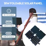 Tragbares Solarpanel – Wiederaufladbares Camping-ladegerät Mit Monokristallinem Etfe-modul, Ipx6 Wasserdicht, 30 W, 6 Akkus, Dc/usb/typ-c-anschluss Und 2 Karabinerhaken Für Handys, Tablets Und Camping