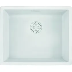 Caressi White Line quadratisches Spülbecken für flächenbündigen Einbau CAGRPP50WH-FL, Küchenspüle weiß Quarz