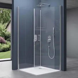 SoGood Ravenna24K Eckdusche mit Pendeltür rechts 80 x 90 cm transparent ESG-Sicherheitsglas