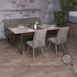 Mendler Esszimmer-Set HWC-G55, 2er-Set Stuhl + Sitzbank 180cm, Edelstahl gebürstet Stoff/Textil Chenille ~ dunkelgrau