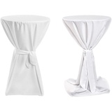 TexDeko TexDeko® Stehtischhusse Premium mit Schleifenband Blickdicht für Bistrotische Bartische Tisch-Überzug Weiß Ø 70cm Oeko-TEX Zertifikat