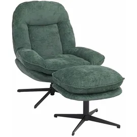 Mendler Relaxsessel HWC-P32 Chenille 80 x 96 x 80 cm Grün mit Hocker