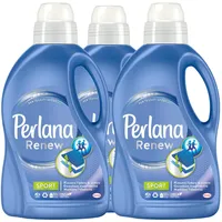 Perlana Renew Sport Flüssigwaschmittel, aktive Pflege, beseitigt schlechte Gerüche, 24 Waschgänge, 3 Flaschen 1,44 l