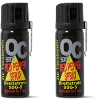 Pfefferspray OC 5000 Breitstrahl 40 ml 50 ml 63 ml - mit Metallclip - EXTRA STARK - zur Selbstverteidigung hochwertiges KO Spray mit Federdeckel - 3 Meter Reichweite (2, 50ml)