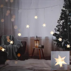 LED Lichtervorhang 3D Sterne - 9 weiße Sterne - warmweiße LED - L: 160cm, H: 120...
