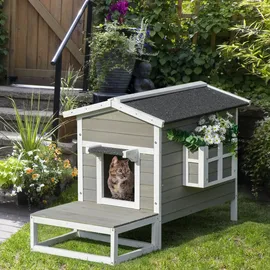 PawHut Katzenhaus mit Terrasse und Balkon 115 x 66,5 x 74,7cm