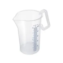 Thermohauser Messbecher m. geschlossenem Griff, 500 ml, Kunststoff PP, blaue Skala in Litern und Millilitern 8300040083 Transparent