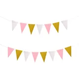 Oblique Unique Wimpel Girlande 3 m Weiß/Rosé/Gold mit Glitzereffekt