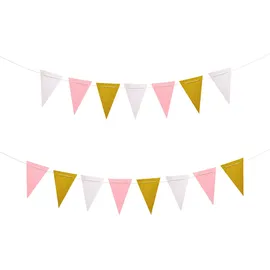 Oblique Unique Wimpel Girlande 3 m Weiß/Rosé/Gold mit Glitzereffekt