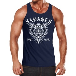 Neverless Tanktop Herren Tank-Top Tiger Vintage Print Muskelshirt Muscle Shirt Neverless® mit Print blau XXL