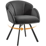 Yaheetech Esszimmerstuhl Polsterstuhl mit Schwenkbarem Sitz, Loungesessel Schminkstuhl in Blütenblattform Metallbeinen grau