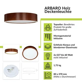 Licht-Erlebnisse - Runde Deckenlampe Holz Glas blendarm Wohnlich Wohnzimmer