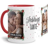 Tasse - Lieblings-Tante - zum selbst Gestalten mit zwei Fotos - Fototasse für die Tante - Keramik, Innen & Henkel Rot, 300 ml