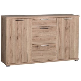 Lomadox Modernes Sideboard Sanremo Eiche, 144cm Kommode Flur Schrank, Anrichte Schubkasten