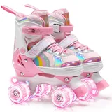 OLYSPM Rollschuhe Kinder Verstellbar Rollschuhe Damen,LED Rollschuhe und 4 Größen verstellbar,mit Aufbewahrungstasche für Mädchen,Jungen und Anfänger(BlassRosa,M)