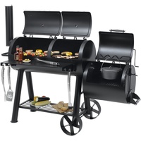 tepro Smoker Indianapolis (Massiver Holzkohle-Grillwagen mit Rollen) zum Smoken und Räuchern, 1 Neben- und 2 Hauptkammern mit Belüftungsregler und Kamin, 2 Thermometer, Maße ca. 184 x 88 x 153 cm