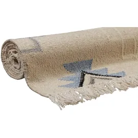 Green Looop Wollteppich GREEN LOOOP "Jong", beige (creme beige), B:240cm H:5mm L:340cm, Wolle, Teppiche, Fransen, Kelim, handgewebt, Natur, Wohnzimmer, Schlafzimmer, Raute
