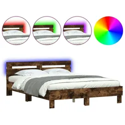 vidaXL Bettgestell mit Kopfteil LED-Beleuchtung Räuchereiche 140x190cm