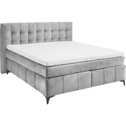 Boxspringbett ED EXCITING DESIGN "Oregon", grau, B:200cm L:210cm, 100% Polyester, Komplettbetten, Boxspringbett, inkl. Duo-Matratze - Kokosmatte, Filzabdeckung