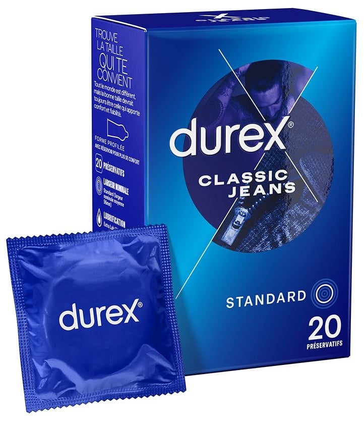 Durex Préservatifs Classic Jeans - 20 Préservatifs Confort et Confiance 20 pc(s) préservatif(s)