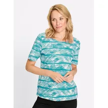 Classic Basics Rundhalsshirt CLASSIC BASICS "Kurzarm-Shirt", Damen, Gr. 54, blau (ozean, ecru, bedruckt), 100% Baumwolle, gemustert, mehrfarbig, Rundhals, Shirts Rundhalsshirt