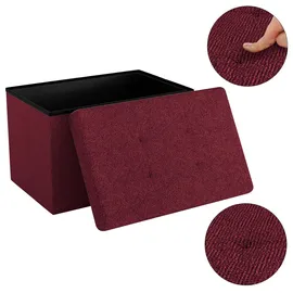Intirilife Faltbare Sitzbank 49x30x30 cm in KIRSCH ROT - Sitzwürfel mit Stauraum aus Stoff mit Mulden
