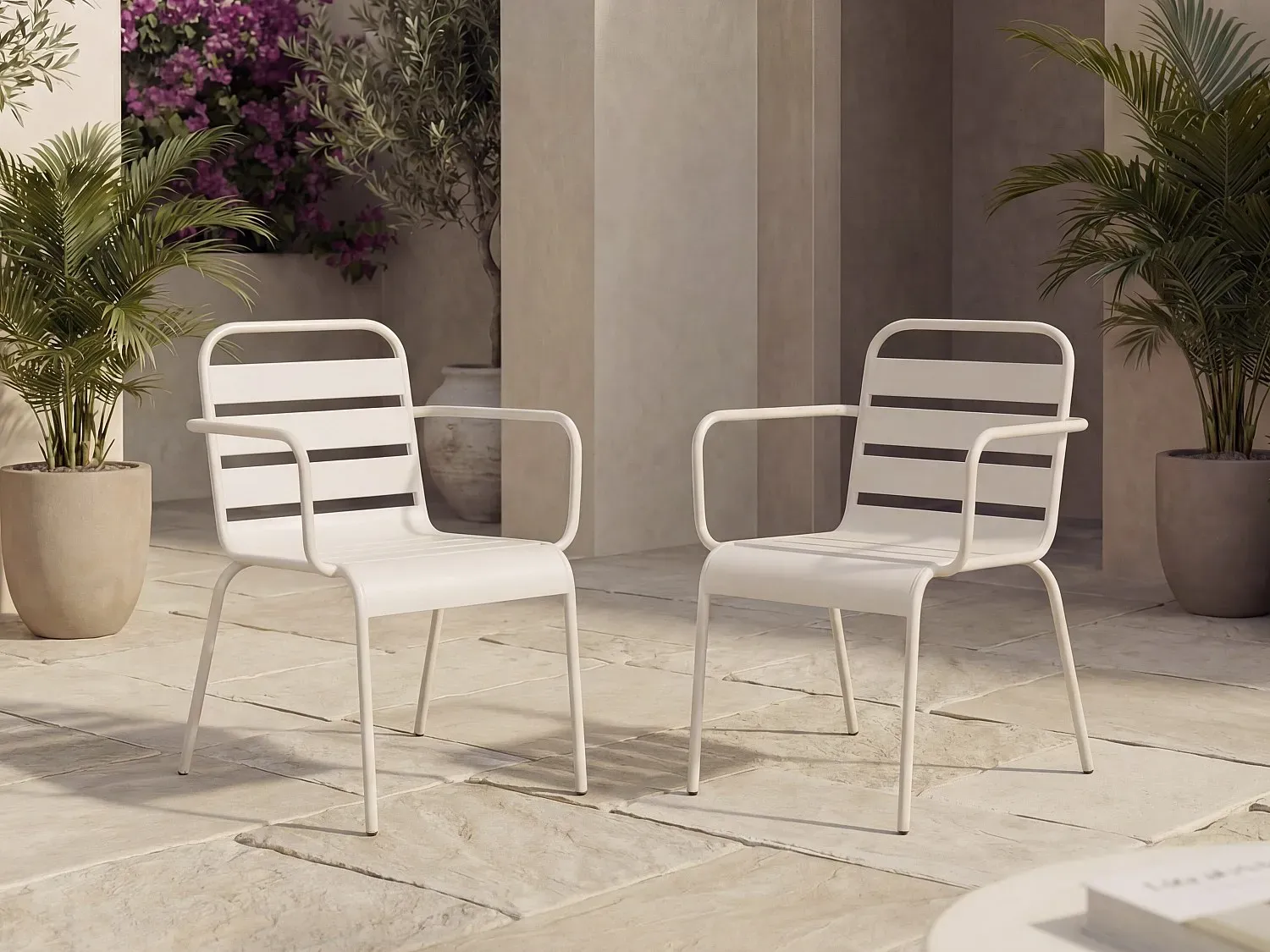 Gartensessel stapelbar 2er-Set - Metall - Beige - MIRMANDE von MYLIA