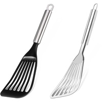 TENTA TENTA KITCHEN Pack of 2 Stainless Steel Slotted Fish Spatula and Nylon Slotted Egg Spatula Turner Shovel Non-Stick Heat Resistant Kitchen Utensils for Frying Fish, Eggs, Meat,French, Fries