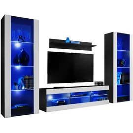 komodee Wohnzimmerset, Schwarz, Weiß, Holzwerkstoff, 9 Fächer, Rechteckig, 250x159x35 cm, Wohnzimmer, Wohnwände, Wohnwand-Sets