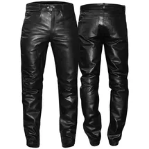 German Wear Lederhose lederjeans bikerjeans Jeans Hose aus Büffelleder Schwarz, Größe:52