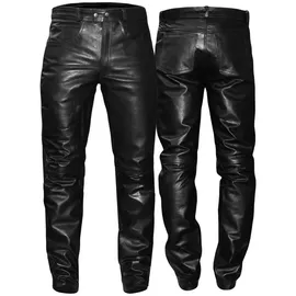 German Wear Lederhose lederjeans bikerjeans Jeans Hose aus Büffelleder Schwarz, Größe:52