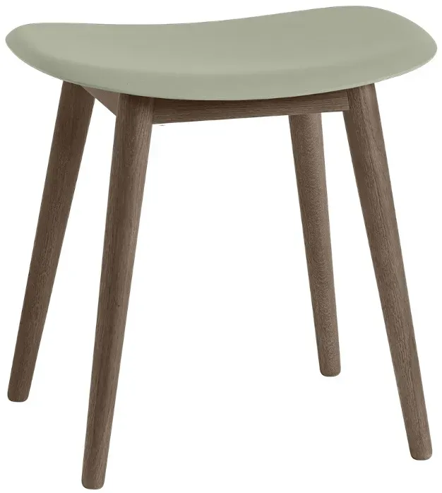 Muuto Fiber Stool, wood base, dusty green / dunkelbraun gebeizt