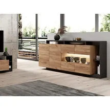 vente-unique Sideboard mit 4 Türen & 4 Ablagefächern - Mit LED-Beleuchtung - Holzfarben hell & Anthrazit - IDESIA