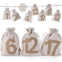 24 Adventskalender zum Befüllen, Stoffbeutel Geschenksäckchen Weihnachten für Weihnachtskalender, Adventskalender Säckchen mit 1-24 Adventszahl...