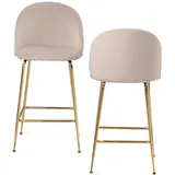 Wohnling 2er Set Barhocker Samt Beige Hocker 110 kg, Stoff & Beige