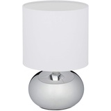 Relaxdays Nachttischlampe Touch dimmbar, moderne Touch Lampe mit 3 Stufen, E14, Tischlampe mit Kabel, 28 x 18 cm, silber