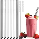 NiHome 6er-Pack Wiederverwendbare Edelstahl Strohhalme, Extra Breite 1,3 cm und 26,7 cm Lang, Trinkhalme für Smoothies, Milchshakes, Boba, inkl. 2 Reinigungsbürsten, Spülmaschinenfest(Silber)