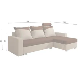 Fun Möbel Ecksofa Sofa NORA mit Schlaffunktion Beige / Braun Ottomane Links - Beige