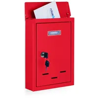 Relaxdays Letterbox with Nameplate Briefkasten mit Namensschild, aus Metall, mit 2 Schlüsseln, Postkasten schmal, HxBxT: 30,5 x 21 x 7 cm, rot, 90% Eisen 10% Kunststoff, 1 Stück