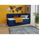 Sofnet Boxspringbett Flame mit Bettkasten - Einzelbett mit Bonell-Matratze und Topper, Polsterbett, Universelle Bettseite, Bett, Schlafzimmer, Kinderzimme... - Dunkelblau (Kronos 09),