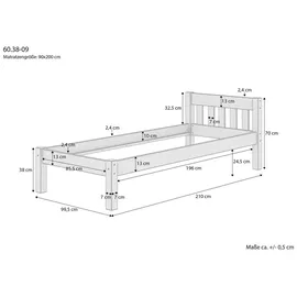 Erst-Holz Einzelbett V-60,38-09F 90 x 200 cm Kiefer massiv weiß