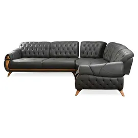 aea Eckcouch Leder 2-Sitzer Schwarz