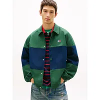 Tommy Hilfiger Hemdjacke TOMMY JEANS "TJM COLORBLOCK", Herren, Gr. 3XL, grün (shadow pine), Web, Obermaterial: 65% Baumwolle, 35% Polyester, oversize normal, Rundhals, eingesetzt elastischer Bund, Jacken, Regular fit mit Hemdkragen