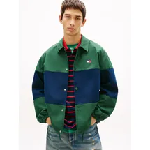 Tommy Hilfiger Hemdjacke TOMMY JEANS "TJM COLORBLOCK", Herren, Gr. 3XL, grün (shadow pine), Web, Obermaterial: 65% Baumwolle, 35% Polyester, oversize normal, Rundhals, eingesetzt elastischer Bund, Jacken, Regular fit mit Hemdkragen