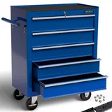 Arebos Werkstattwagen 5 Fächer zentral abschließbar | Blau