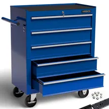 Arebos Werkstattwagen 5 Fächer zentral abschließbar | Blau