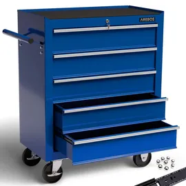 Arebos Werkstattwagen 5 Fächer zentral abschließbar | Blau