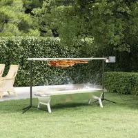 Festnight Grillspieß mit Motor Holzkohlegrill Automatisch Drehspieß Grill Spanferkelgrill Drehspiess Edelstahl Spießbratengrill Grillmotor Elektrischer Spießgrill Edelstahl Garten 150x46,5x82,5 cm