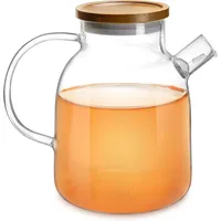 Impolio Glas-Teekanne mit Siebeinsatz, Teekanne mit Holzdeckel, Hitzebeständiges Borosilikat Glas, Teekanne mit Sieb, Teekannendesign, Teeservice, Teapot (1800ml)