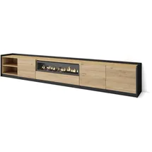 SKRAUT HOME Lowboard 310x50x37 cm Eiche Schwarz Holzwerkstoff